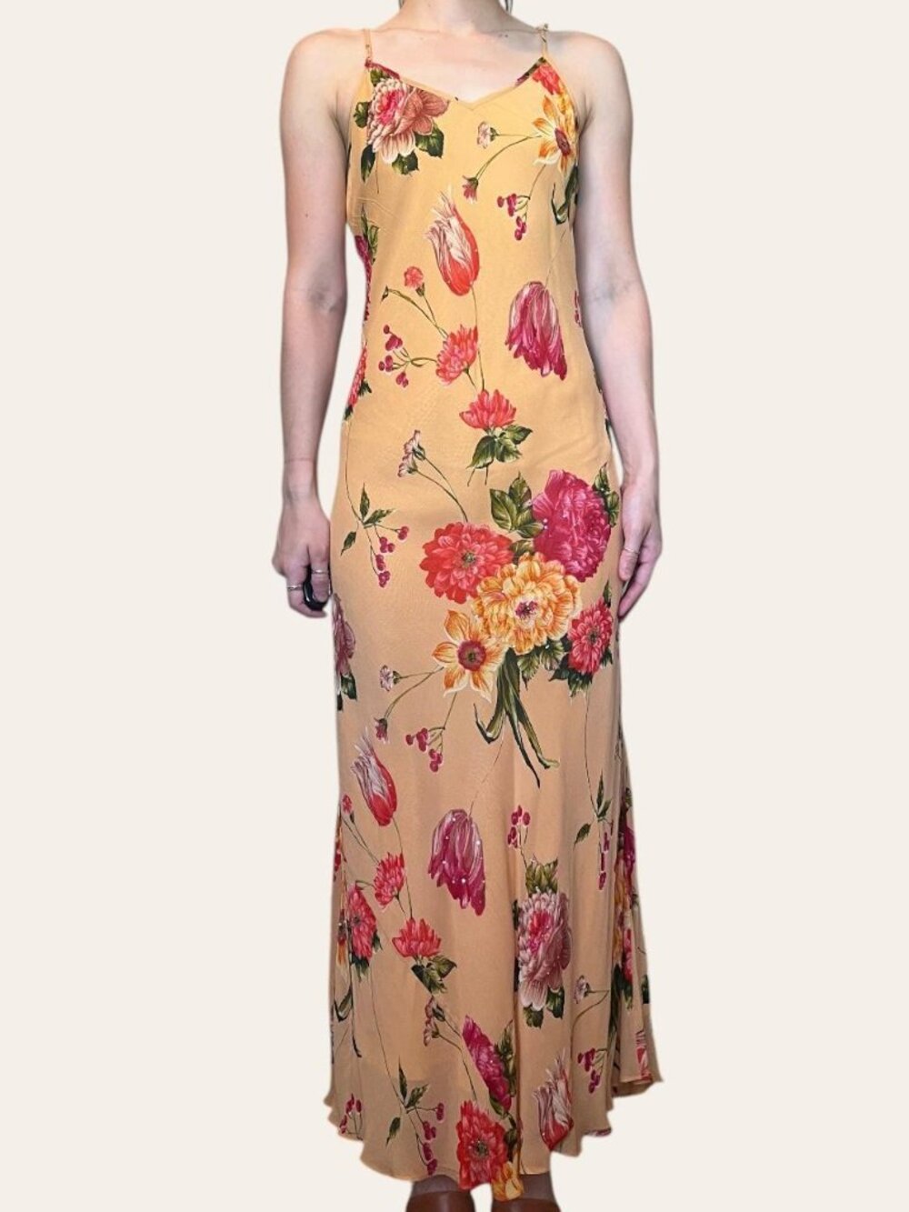 American Angel 90s/y2k style floral peach chiffon maxi dress - Small/Medium - Picture 2 of 8
